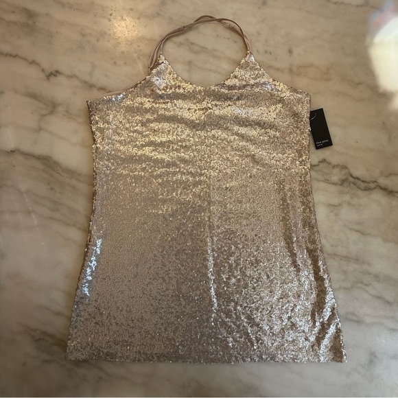 Free Press NWT Gold Sequin Criss Cross Back Mini Cocktail Dress Size xl - Picture 2 of 14